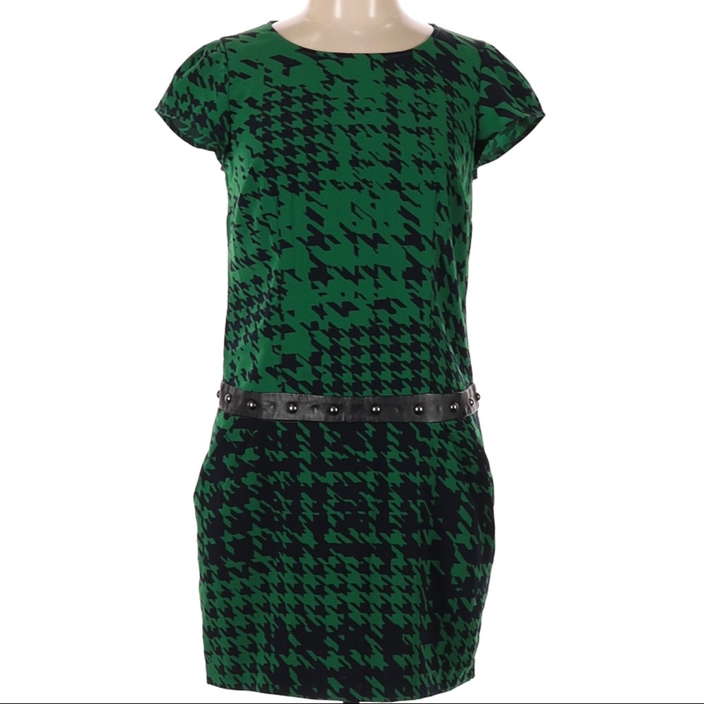 Forenza Cap Sleeve Faux Leather w Studs Mini Dress